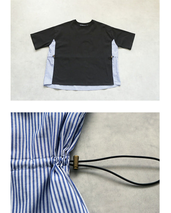 後ろ姿に宿る洗練。異素材ドッキングTシャツ