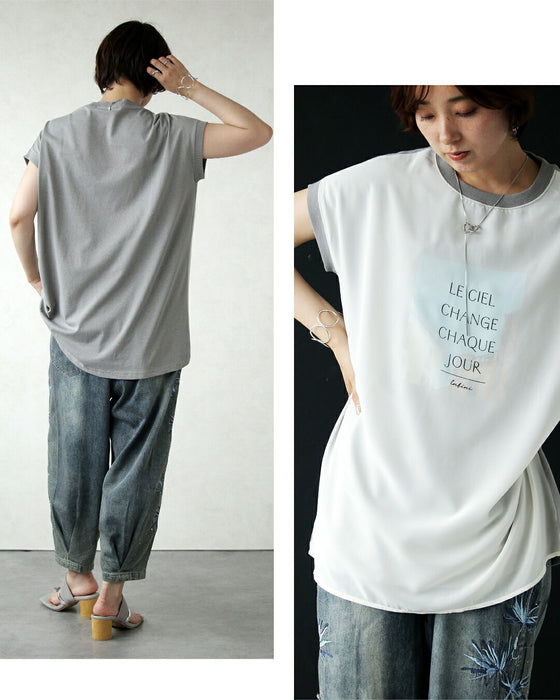 シフォンが描く、軽やかな奥行き。 レイヤードロゴチュニック