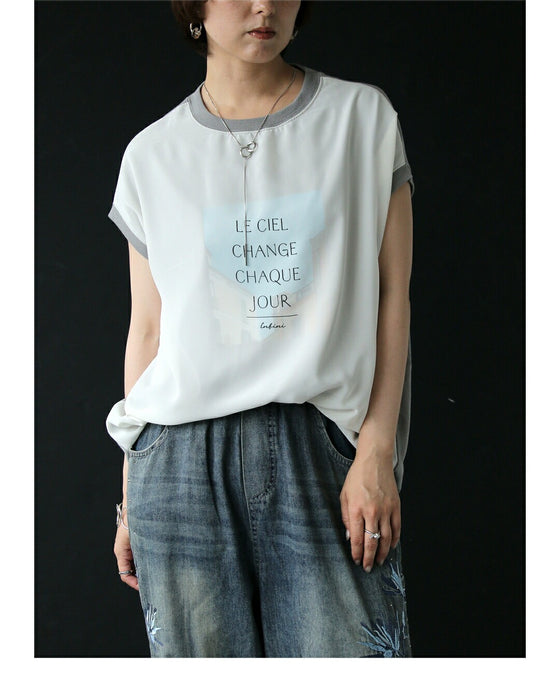 シフォンが描く、軽やかな奥行き。 レイヤードロゴチュニック