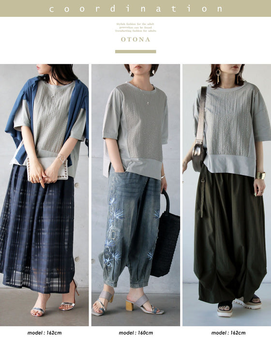 大人の手抜き感ゼロ。上品ラメ切替Tシャツ