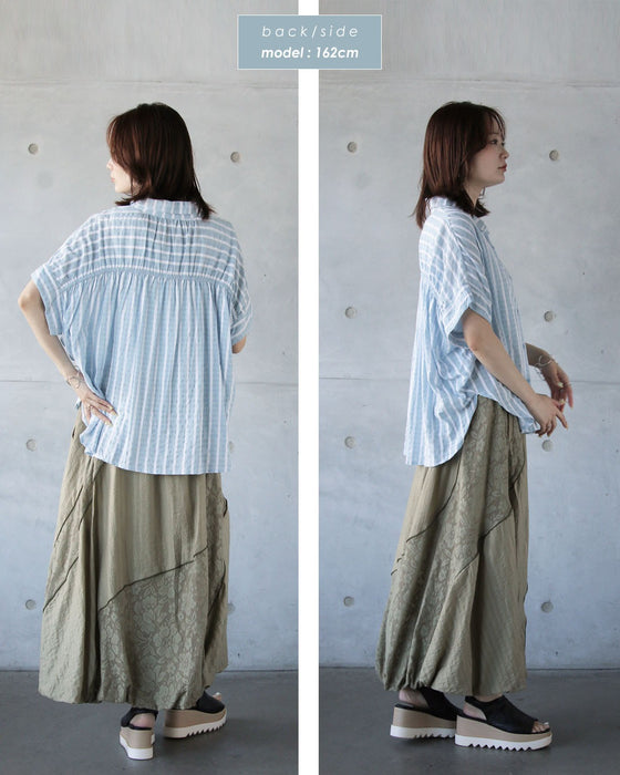 レース×ストライプの立体美。バルーンスカート