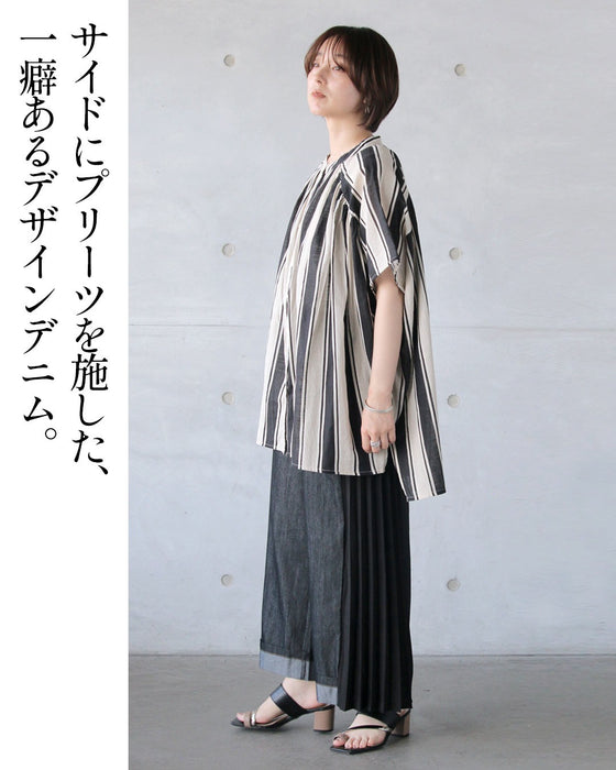細見えを叶える プリーツ切替デニム