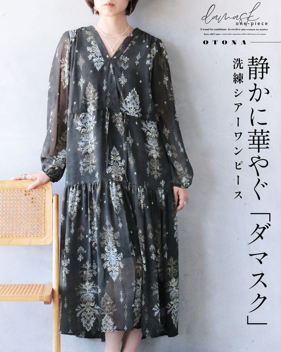 静かに華やぐダマスク 洗練シアーワンピース