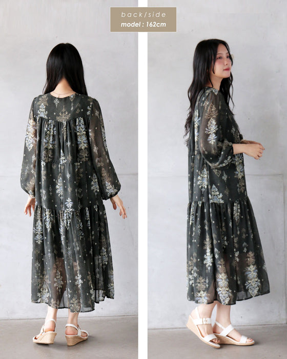 静かに華やぐダマスク 洗練シアーワンピース