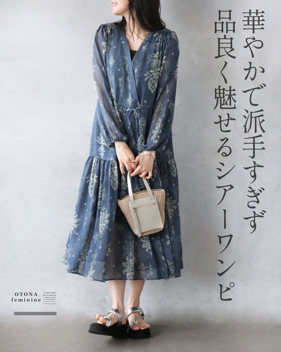 静かに華やぐダマスク 洗練シアーワンピース