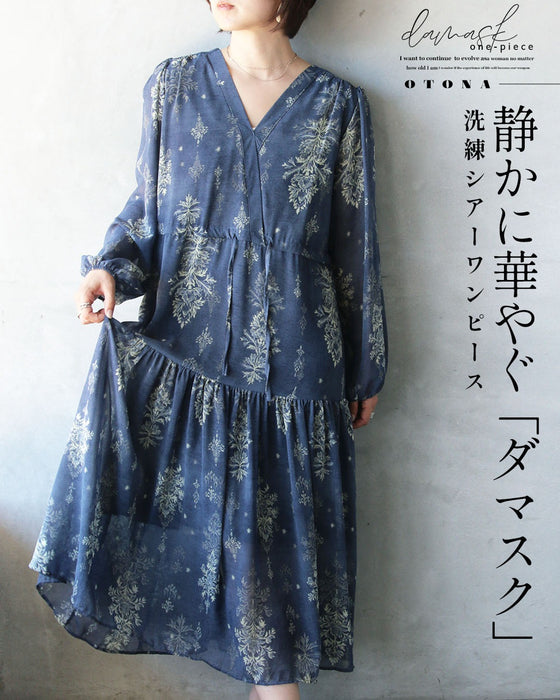 静かに華やぐダマスク 洗練シアーワンピース