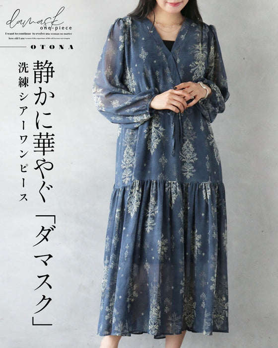 静かに華やぐダマスク 洗練シアーワンピース