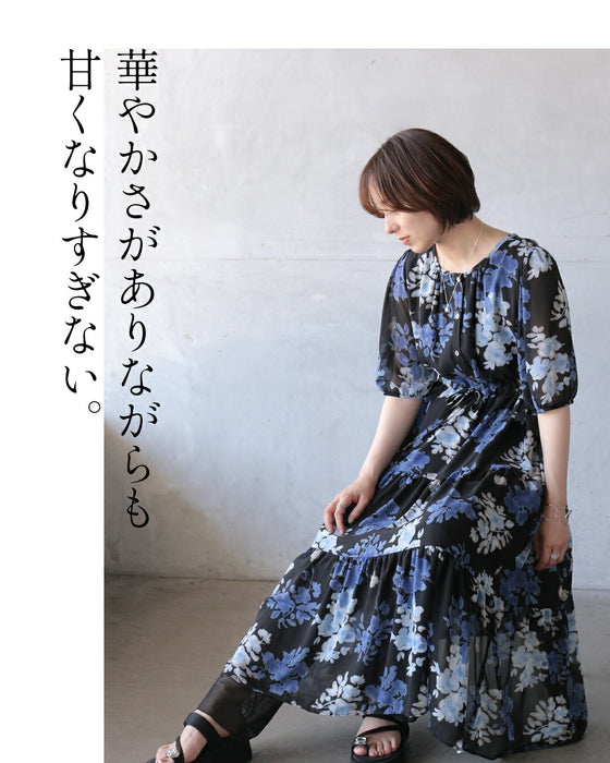 甘さ加減がちょうどいい。花柄ティアードシアーワンピース