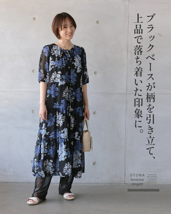 甘さ加減がちょうどいい。花柄ティアードシアーワンピース