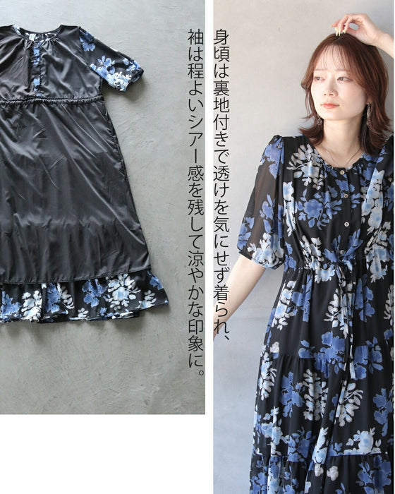 甘さ加減がちょうどいい。花柄ティアードシアーワンピース