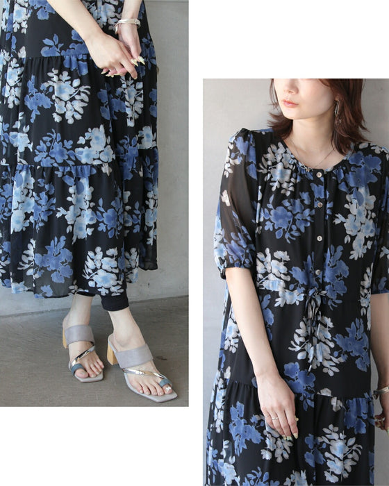 甘さ加減がちょうどいい。花柄ティアードシアーワンピース