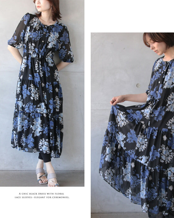 甘さ加減がちょうどいい。花柄ティアードシアーワンピース