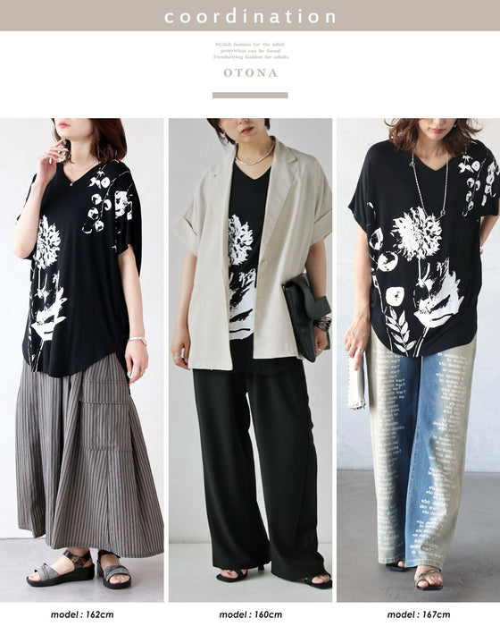 極上のとろみ モノトーン柄ドルマンTシャツ