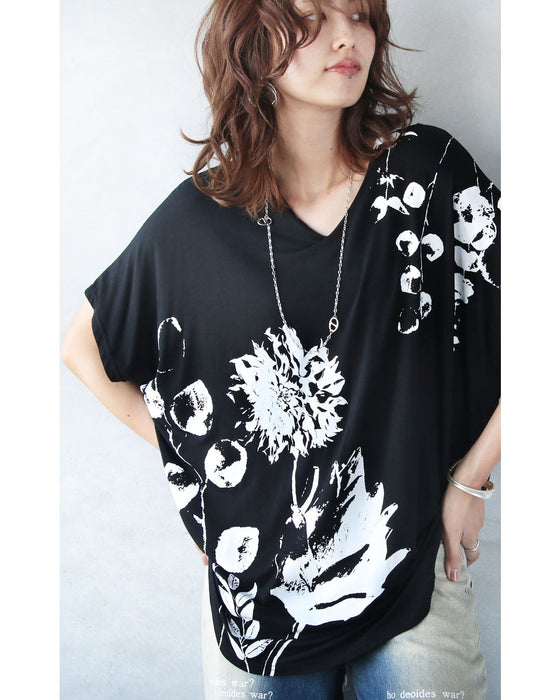 極上のとろみ モノトーン柄ドルマンTシャツ