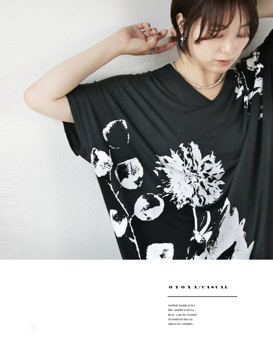極上のとろみ モノトーン柄ドルマンTシャツ