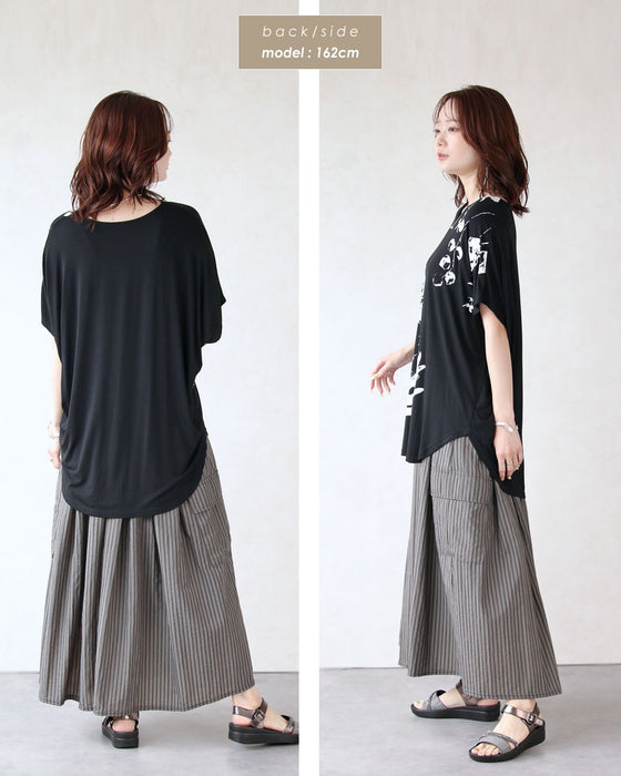 極上のとろみ モノトーン柄ドルマンTシャツ