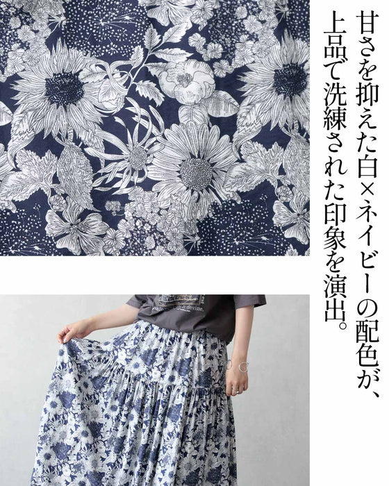白×ネイビーが描く、大人の気品。花柄ティアードスカート