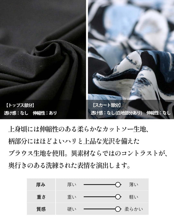 甘さとモードを、美しく。異素材切替えバルーンワンピース