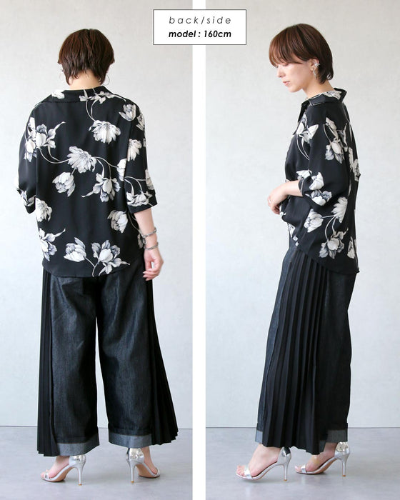 こなれ感は、計算済み！カシュクール風タックデザイン花柄シャツ