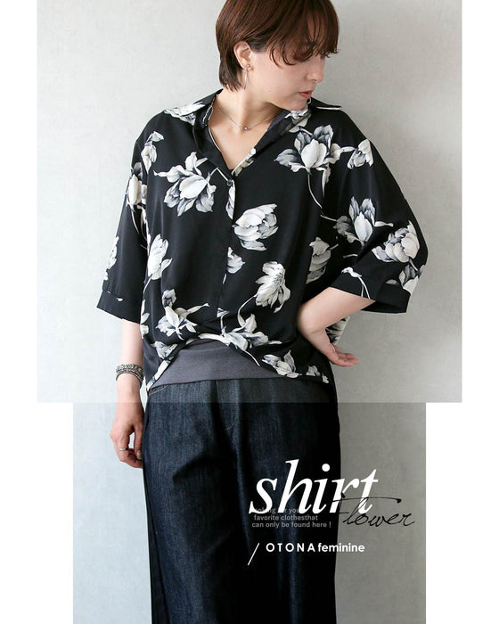こなれ感は、計算済み！カシュクール風タックデザイン花柄シャツ