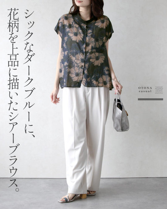 奥行きを纏う、大人の花柄。 ワッシャーシアーブラウス