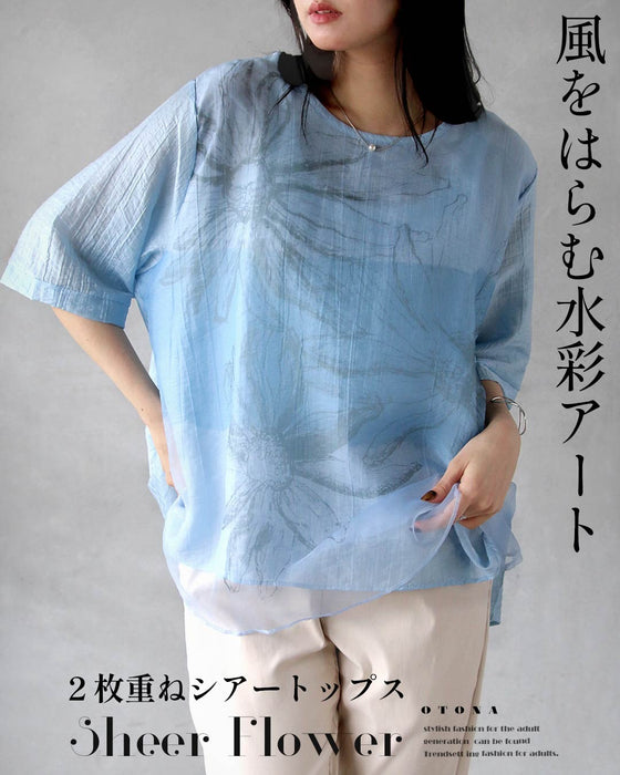 風をはらむ、水彩アート。2枚重ねシアートップス