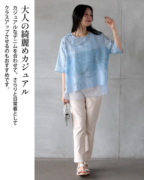 風をはらむ、水彩アート。2枚重ねシアートップス