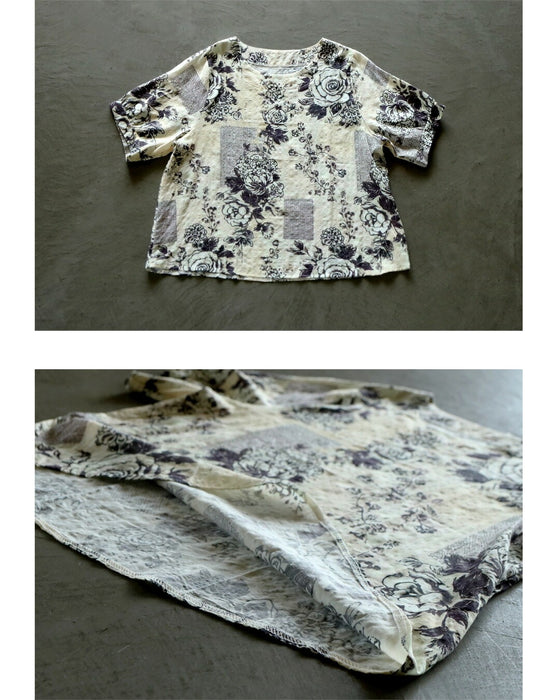 品よく咲くヴィンテージローズ。 モードな花柄トップス
