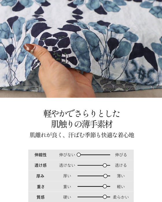 美しく華やぐ、青を纏う。 モダンリーフ柄トップス