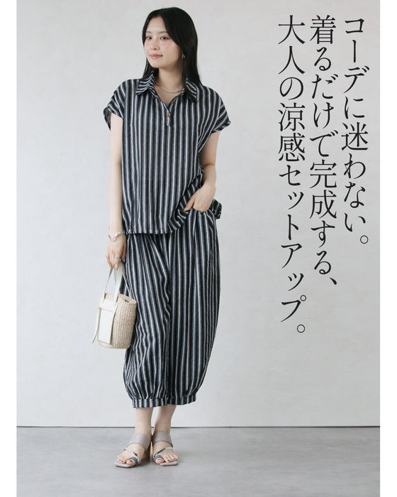 涼しさも、体型カバーも、お洒落も。大人の贅沢ストライプセットアップ