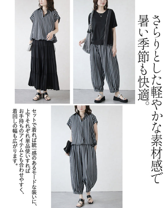 涼しさも、体型カバーも、お洒落も。大人の贅沢ストライプセットアップ