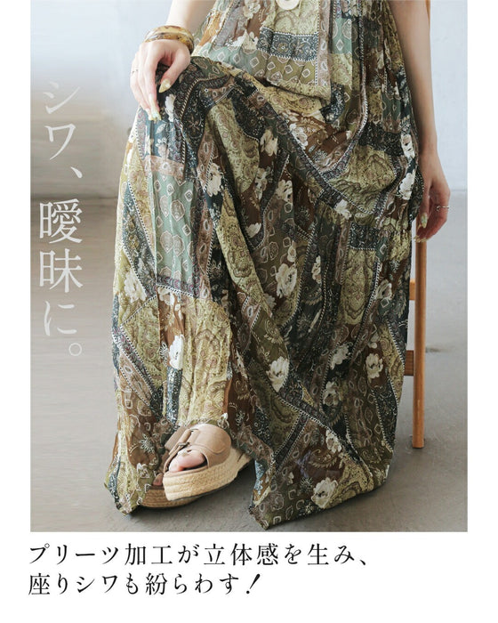 異国のムードを軽やかに。前後2WAYプリーツキャミワンピースセット
