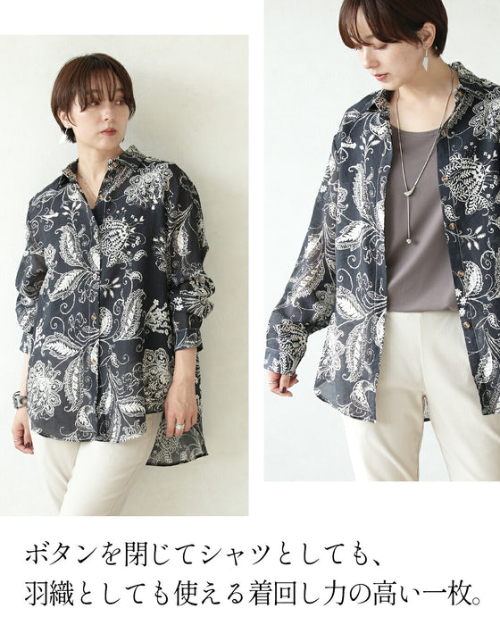 ペイズリーを軽やかに。シアー柄シャツ