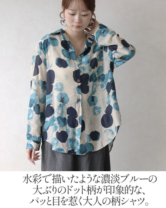 上品に華やぐ水彩タッチ。洗練アート柄シアーシャツ