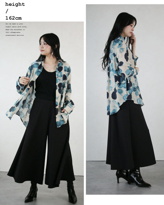 上品に華やぐ水彩タッチ。洗練アート柄シアーシャツ