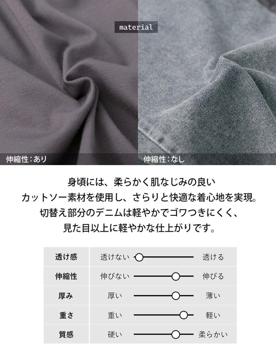 視線を中央へ。すっきり魅せるデニム切替ワンピース