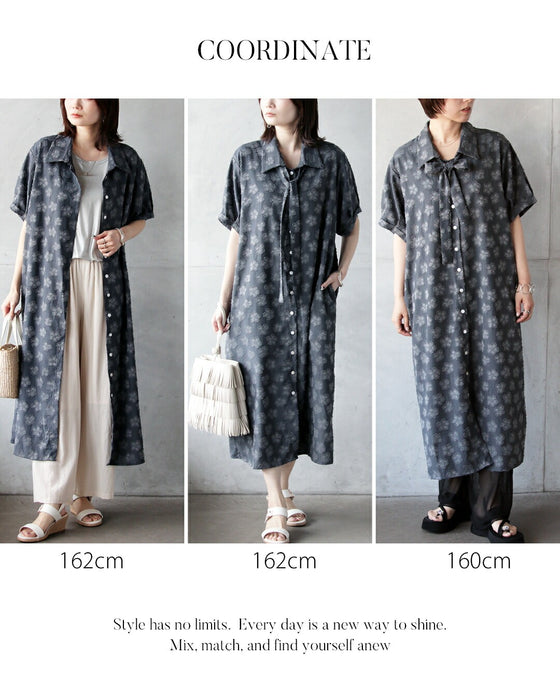 (5月12日頃から順次出荷予定) 花柄を、知的に。「リボンが表情を変える」ジャカードシャツワンピース