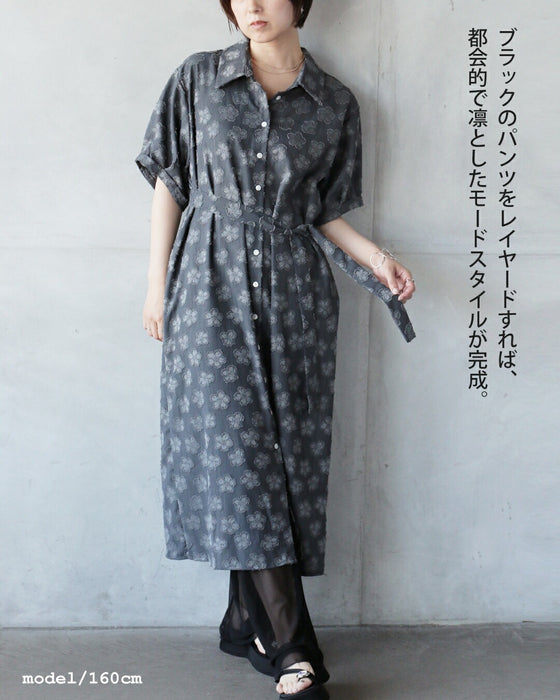 (5月12日頃から順次出荷予定) 花柄を、知的に。「リボンが表情を変える」ジャカードシャツワンピース