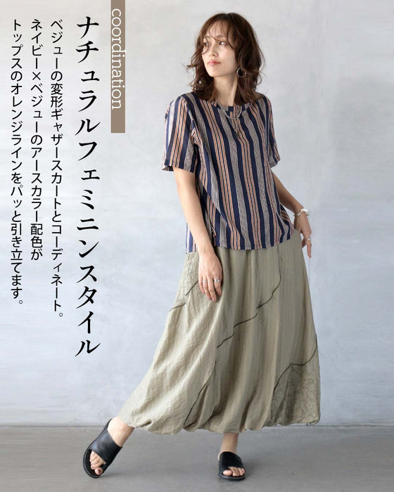 配色が語る  大人の余裕。麻タッチストライプトップス