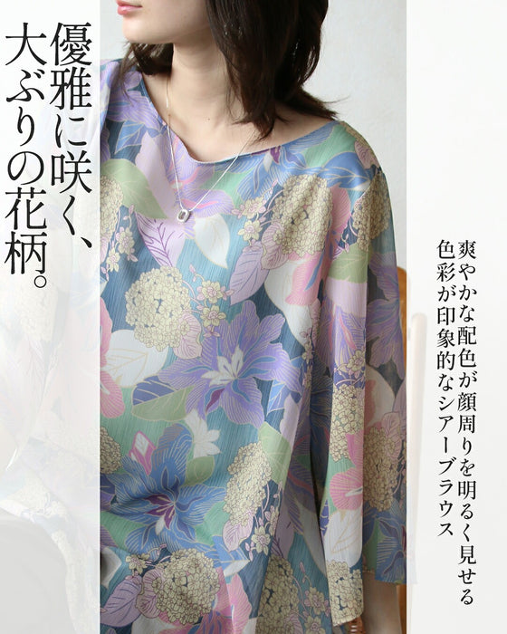 美を描く花模様 花柄シアーブラウス
