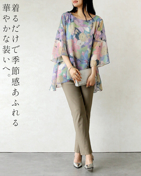 美を描く花模様 花柄シアーブラウス