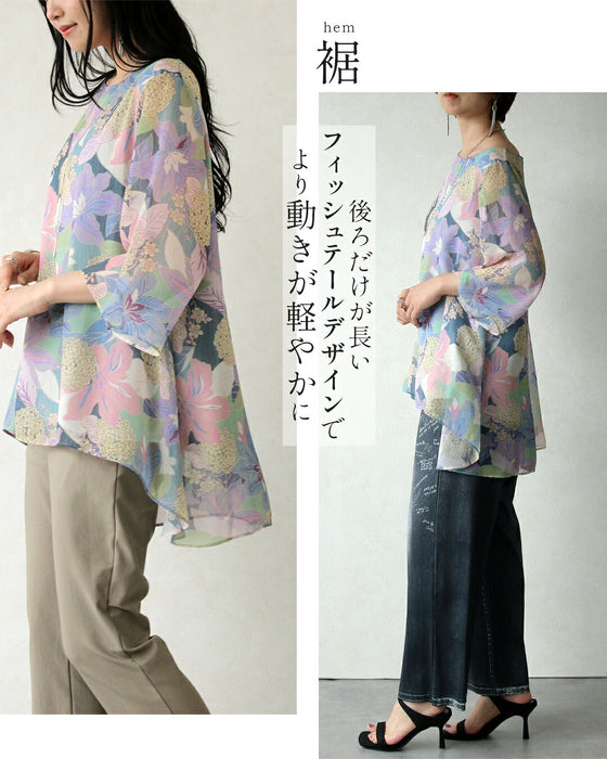 美を描く花模様 花柄シアーブラウス