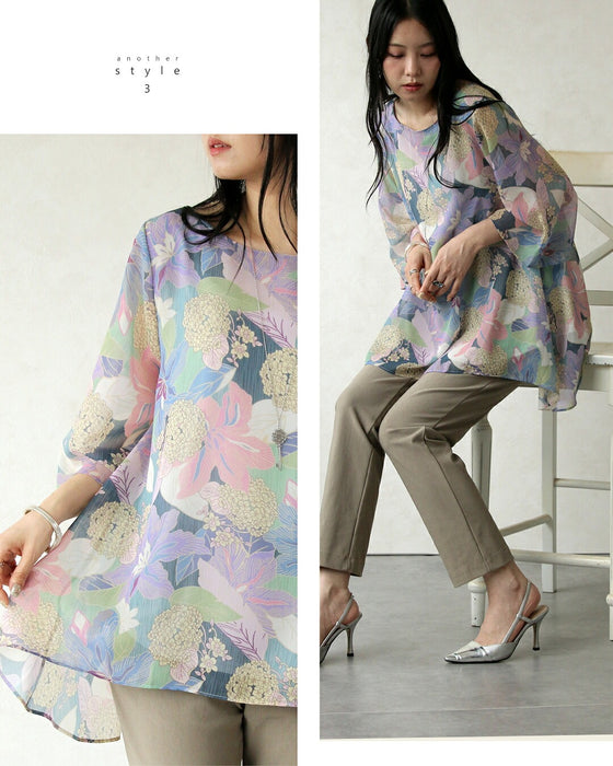 美を描く花模様 花柄シアーブラウス