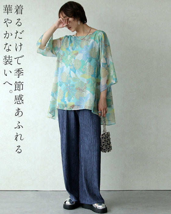 美を描く花模様 花柄シアーブラウス