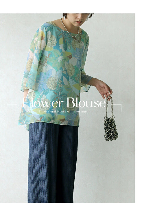 美を描く花模様 花柄シアーブラウス