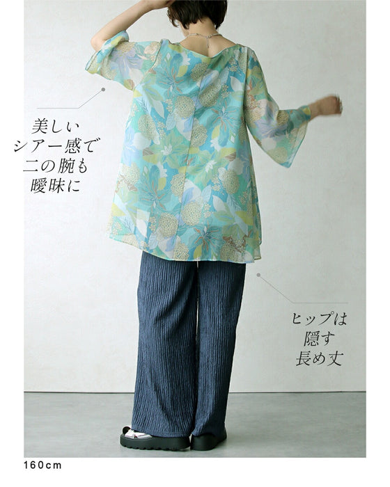 美を描く花模様 花柄シアーブラウス