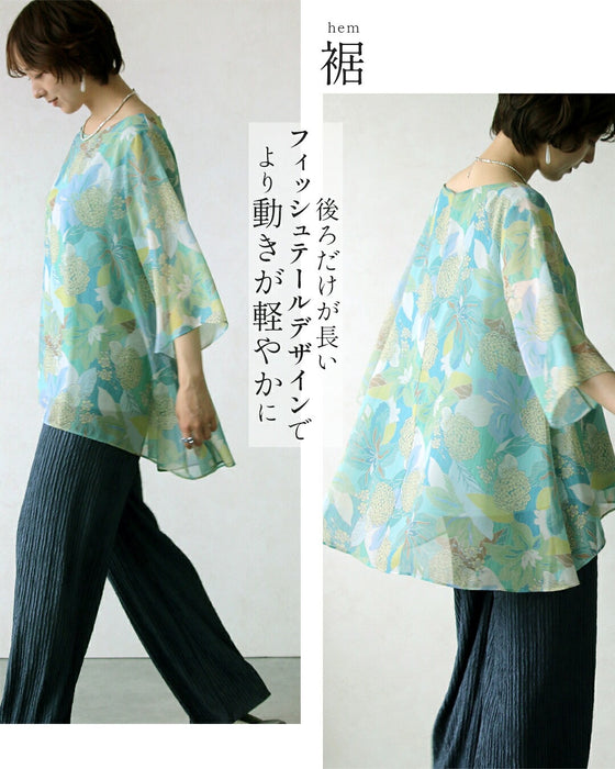 美を描く花模様 花柄シアーブラウス