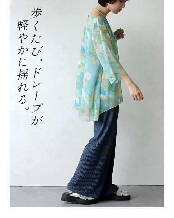 美を描く花模様 花柄シアーブラウス