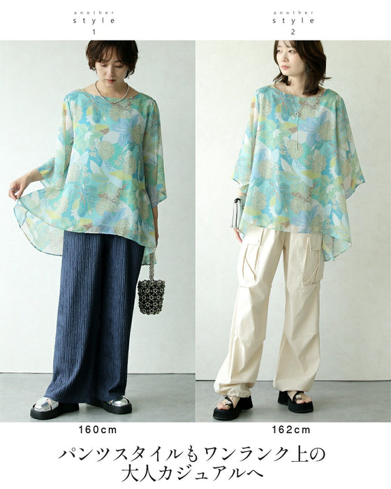 美を描く花模様 花柄シアーブラウス