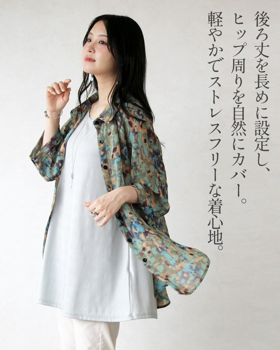 纏うだけで絵になる。美ドレープアート柄シアーシャツ